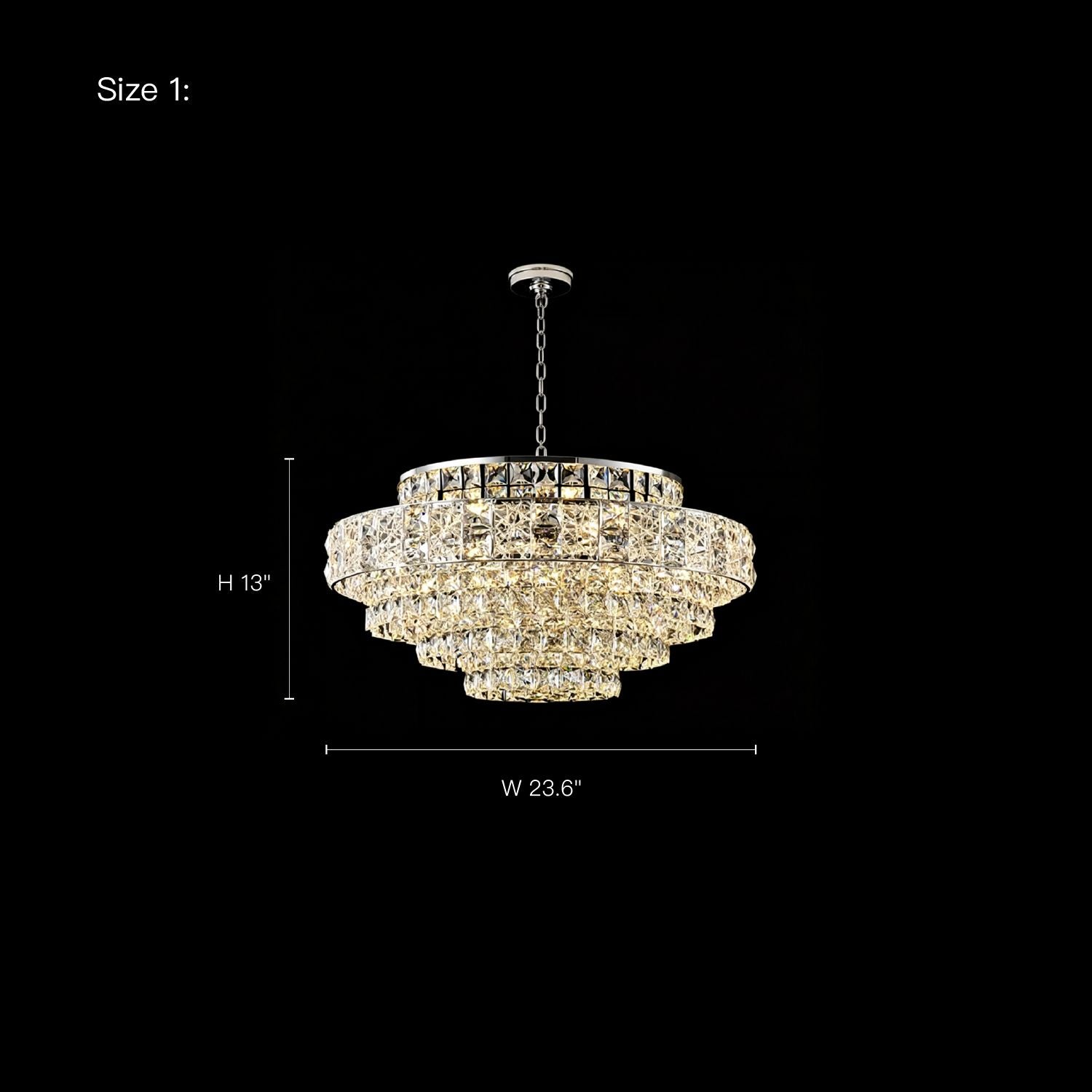 Valeria Luxury Chrome K9 Crystal Wave Chandelier Size 1 technical drawing — dimensions: Height 13", Width 23.6" | Sofary Lighting