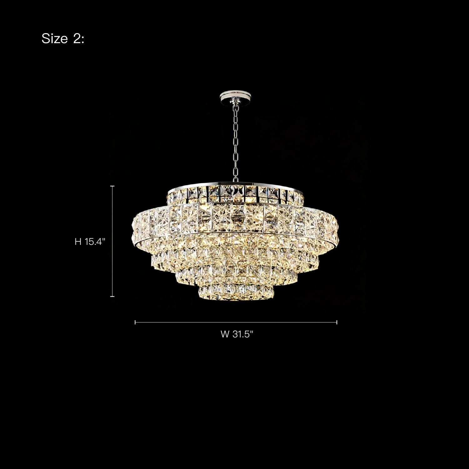 Valeria Luxury Chrome K9 Crystal Wave Chandelier Size 2 technical drawing — dimensions: Height 15.4", Width 31.5" | Sofary Lighting