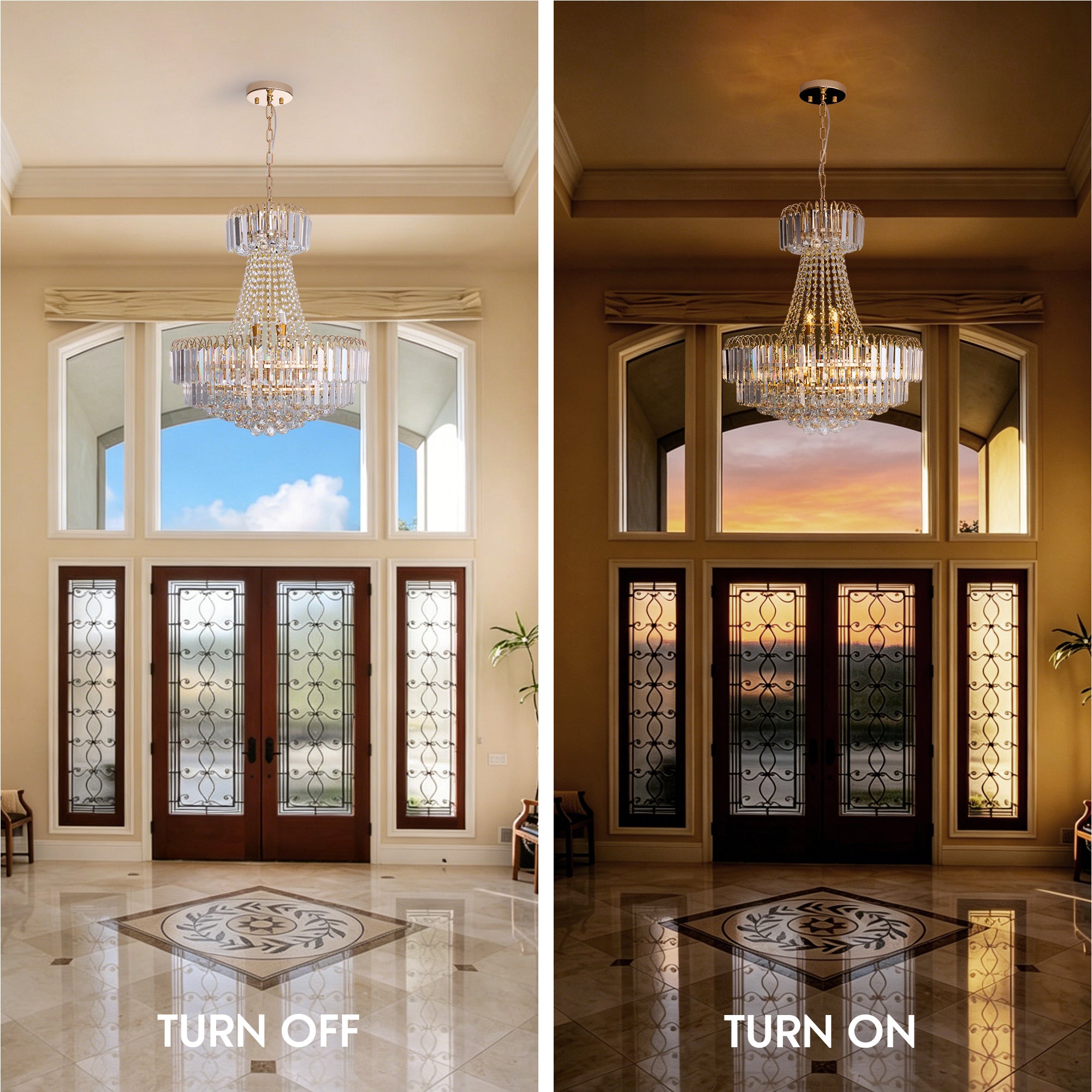 Valerisse chandelier light on and off comparison