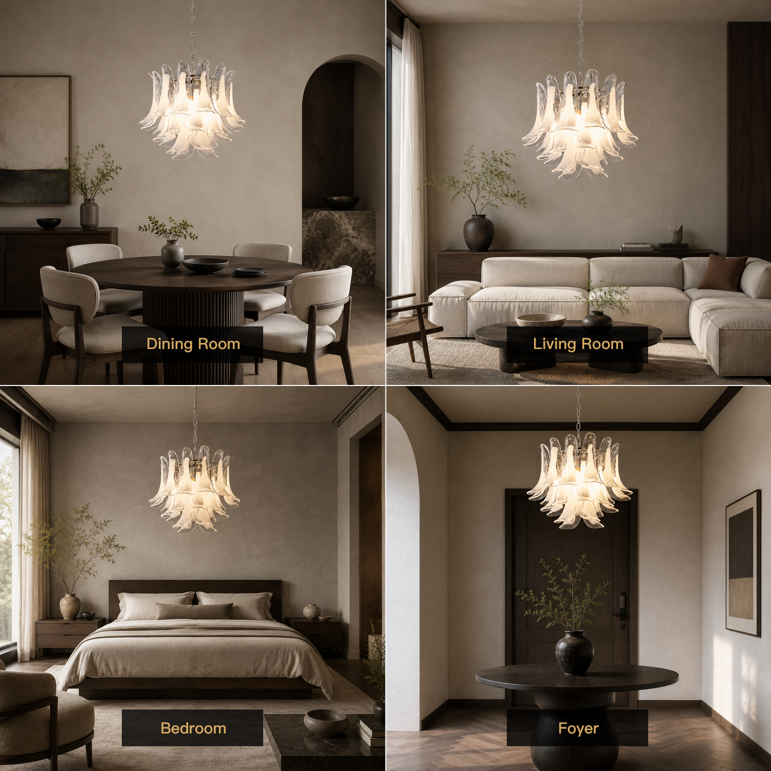 Veloria chandelier shown in dining room living room bedroom and foyer