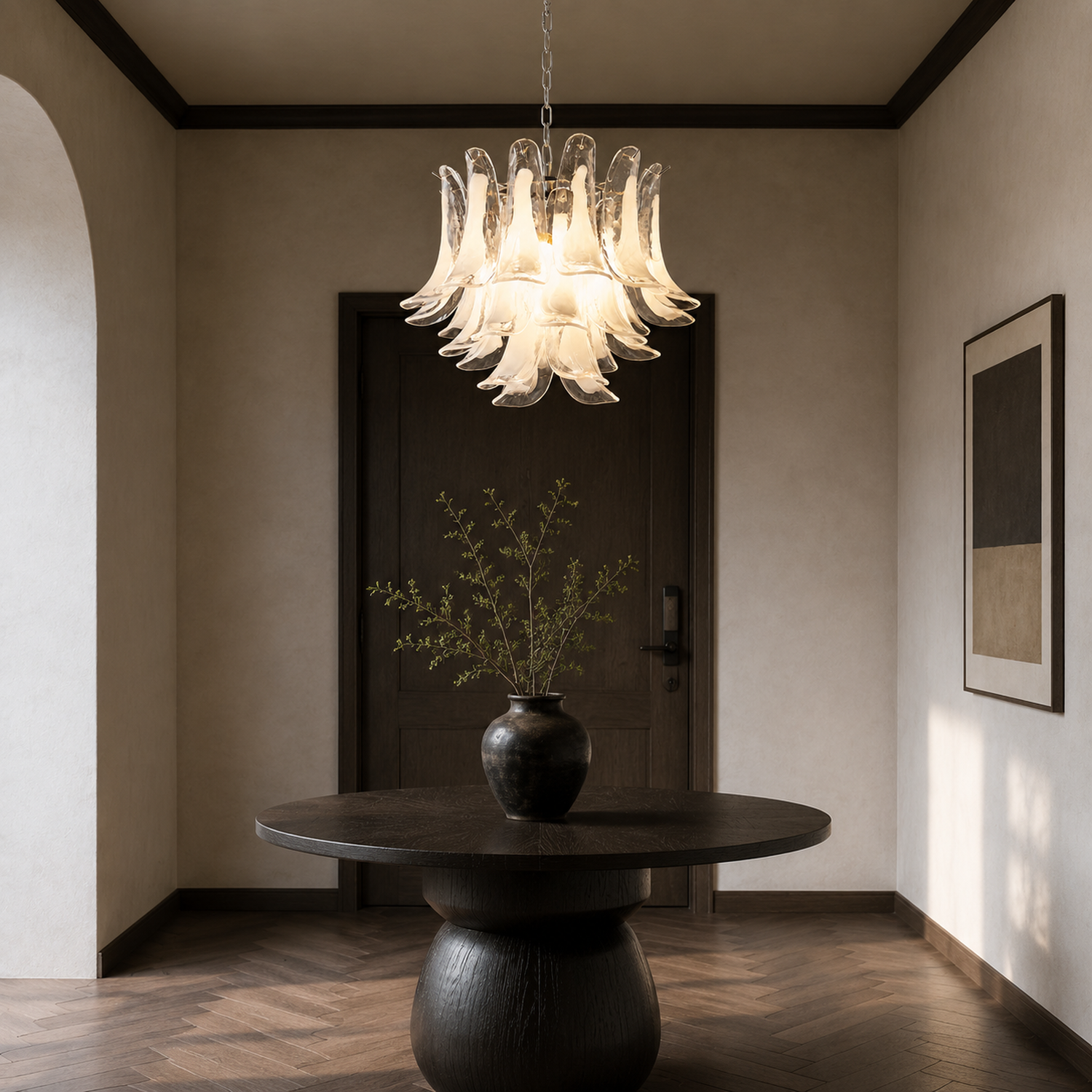 Veloria glass petal chandelier in a foyer