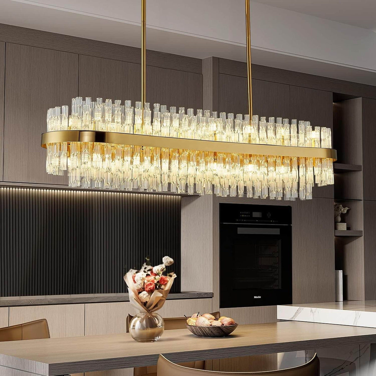 Virella Modern Elegance Gold Brass Crystal Linear Pendant Lighting for ...