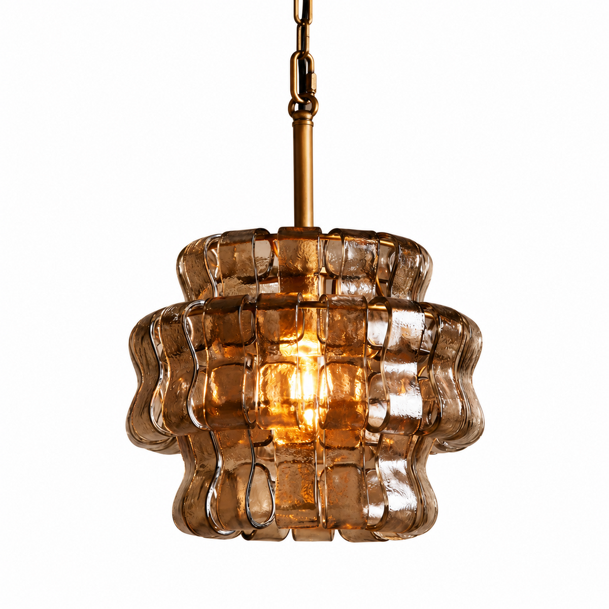 CH570-A antique bronze metal and amber rippled glass pendant