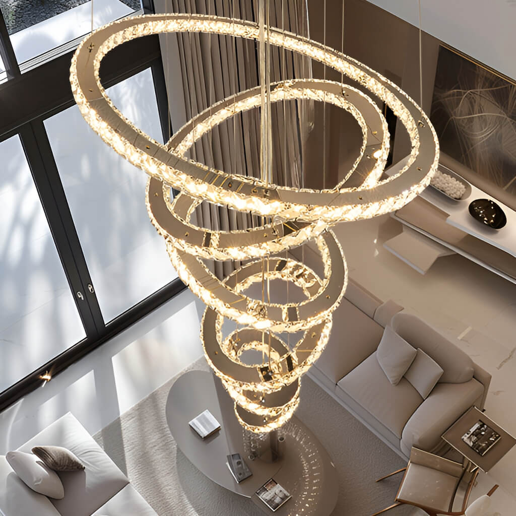 White Crystal LED 3 Ring Chandeliers for Living Room and Dining Room | Sofary Lighting