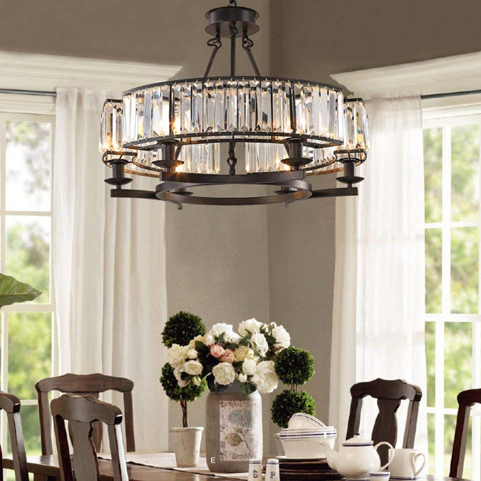 Round Modern Rustic Farmhouse Crystal Chandelier - Pendant Light ...