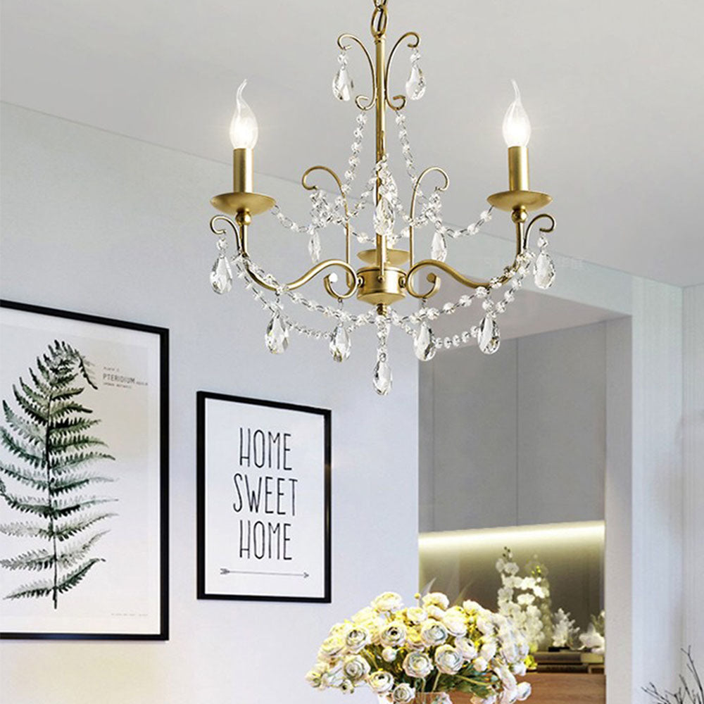 Gold Metal Candle Style Crystal Chandelier - 3 Light