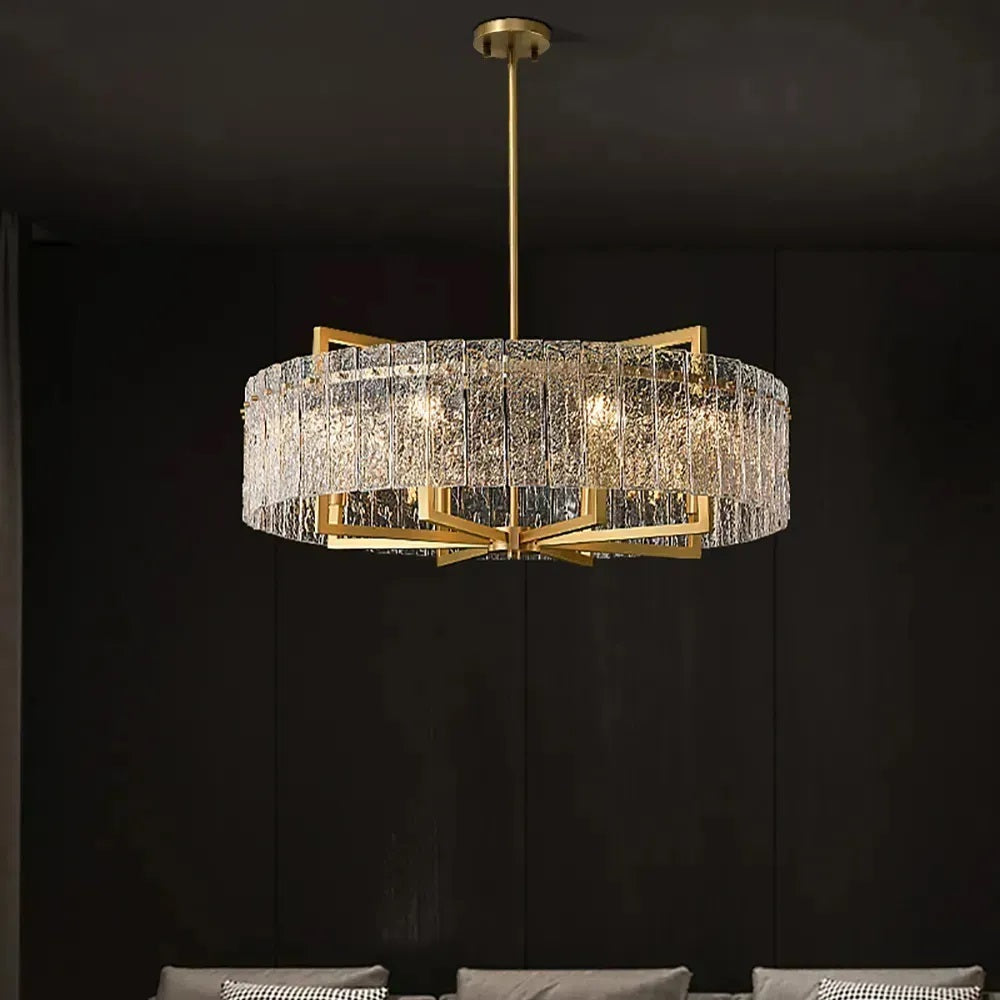 Round Brass Drum Adjustable Chandelier -