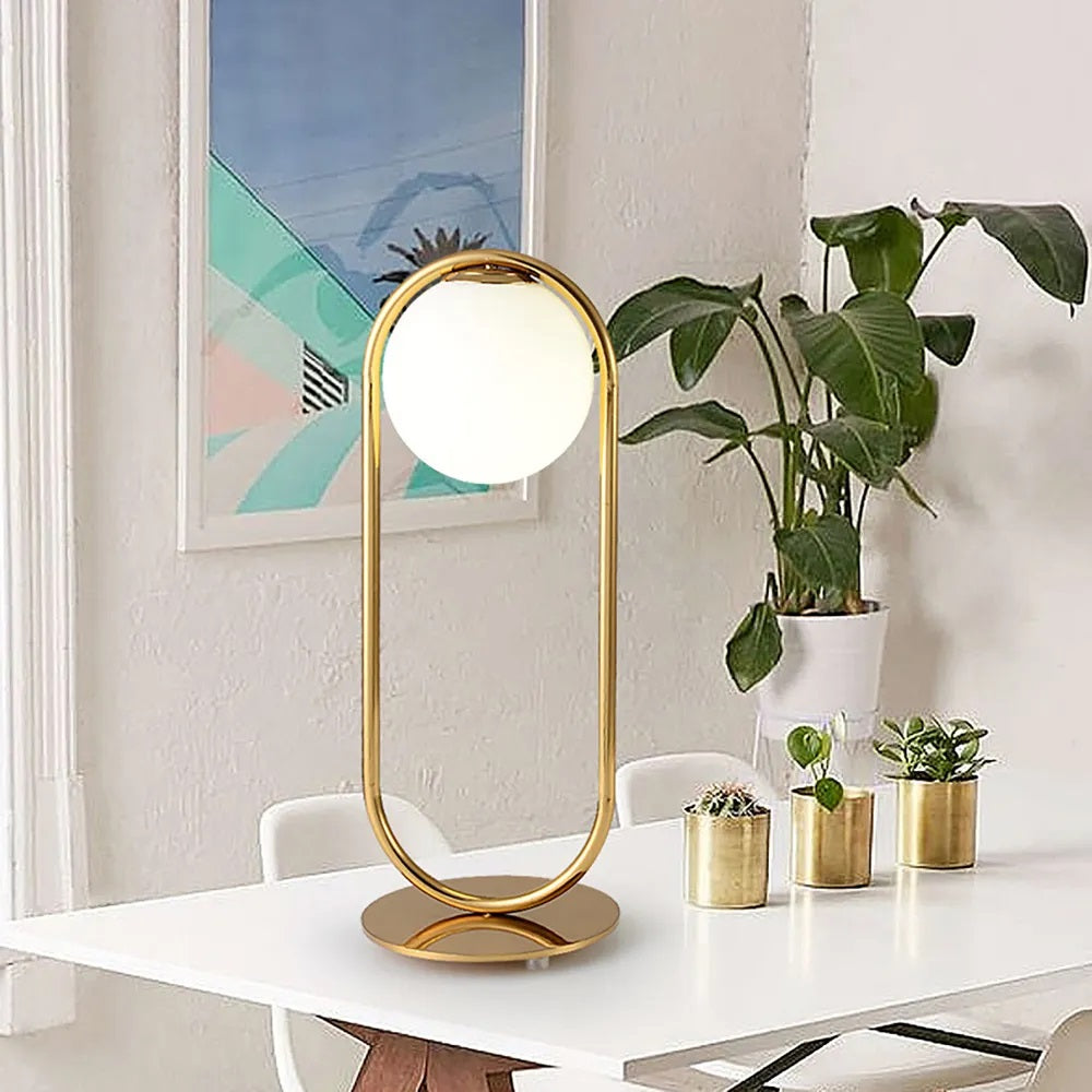 Gold Frame White Glass Globe Table Lamp - Simple design - Living Room