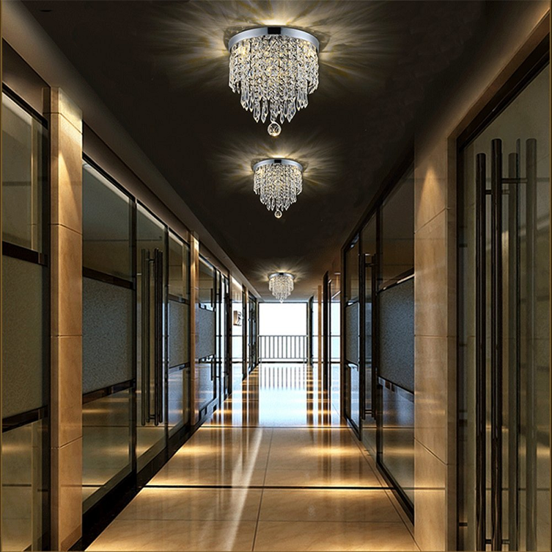 Modern Flush Mount Mini Crystal Chandelier - Ceiling Light At Hallway