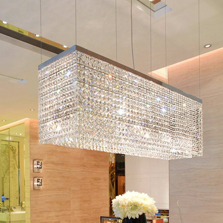 Contemporary Luxury Linear Rectangular Crystal Chandelier- Dining Room