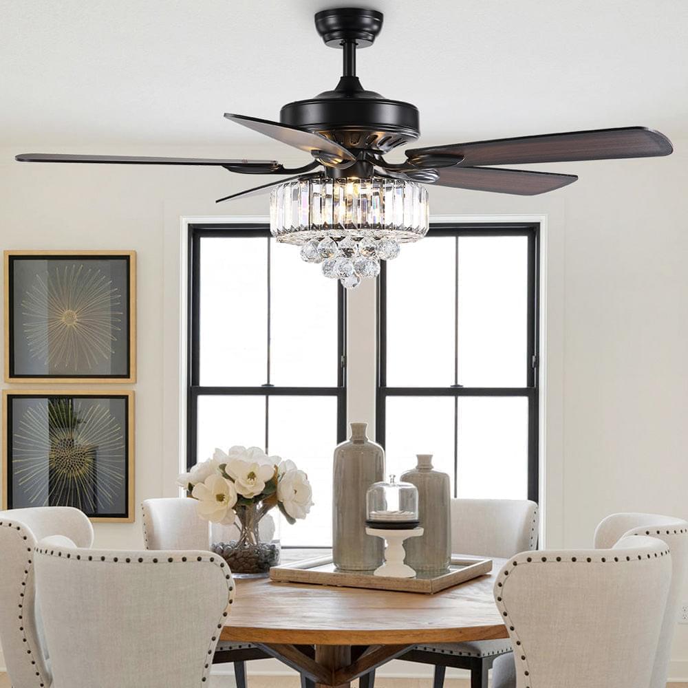 5 - Black Blade Clear Crystal Ceiling Fan with Remote Control for Living Room