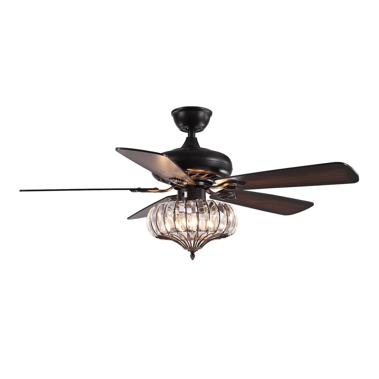 5 - Blade Black Metal Crystal Ceiling Fan With Remote Control