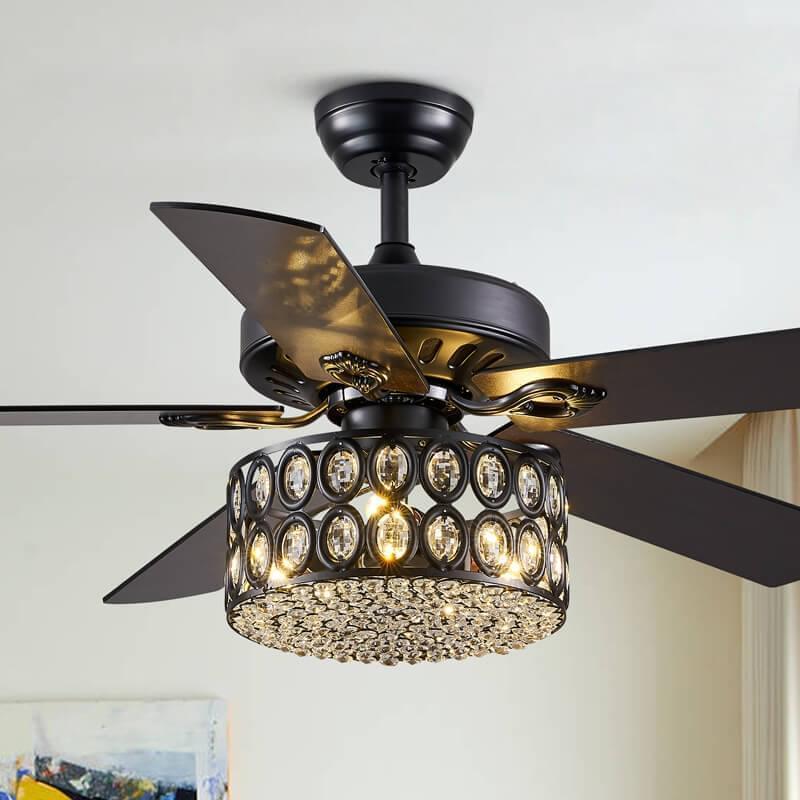 5 - Blade Drum Oval Crystal  Ceiling Fan with Remote Control