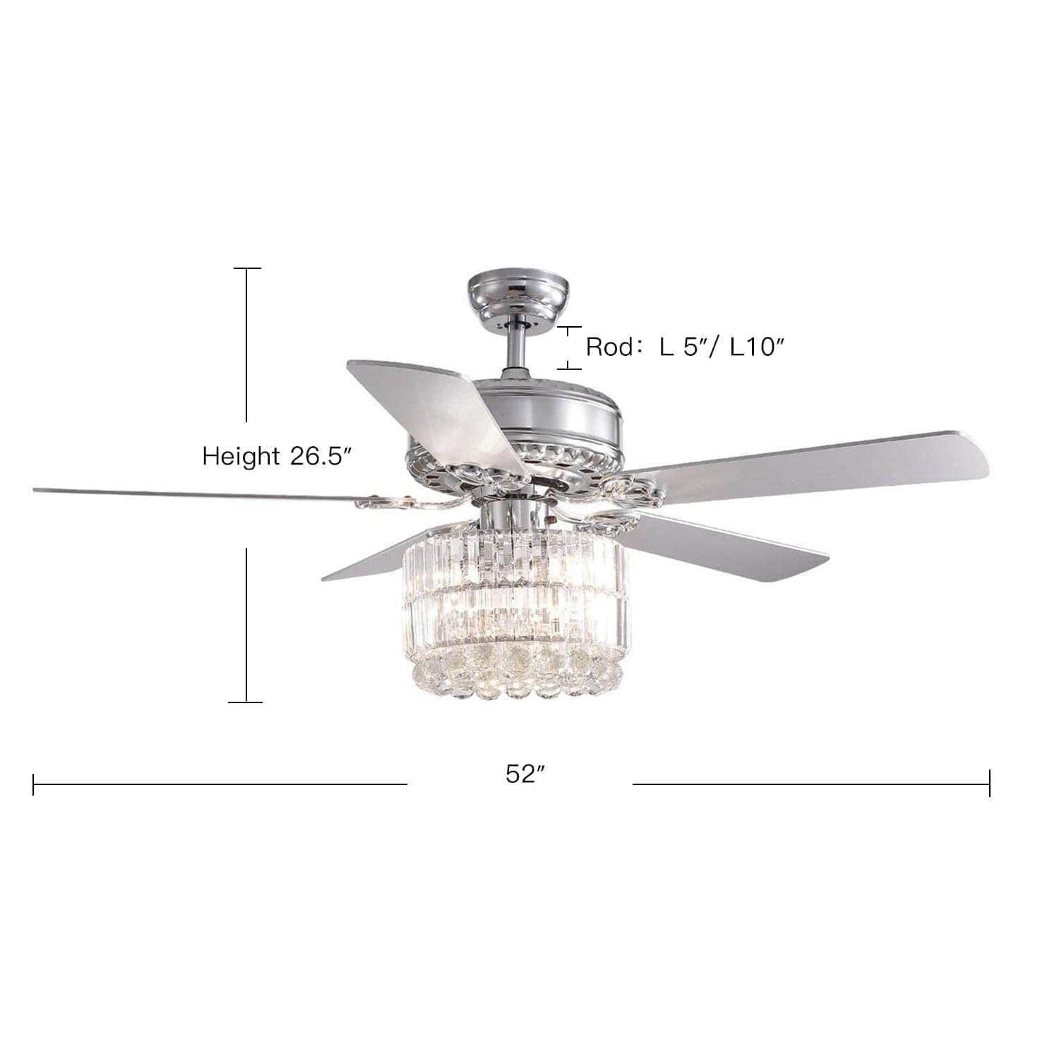 5 - Blade Drum Shape Crystal Ceiling Fan with Remote Control