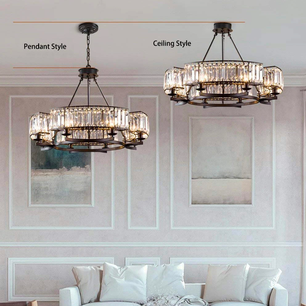 Contemporary Round Island Crystal Chandelier - Rustic Vintage Industrial design - details