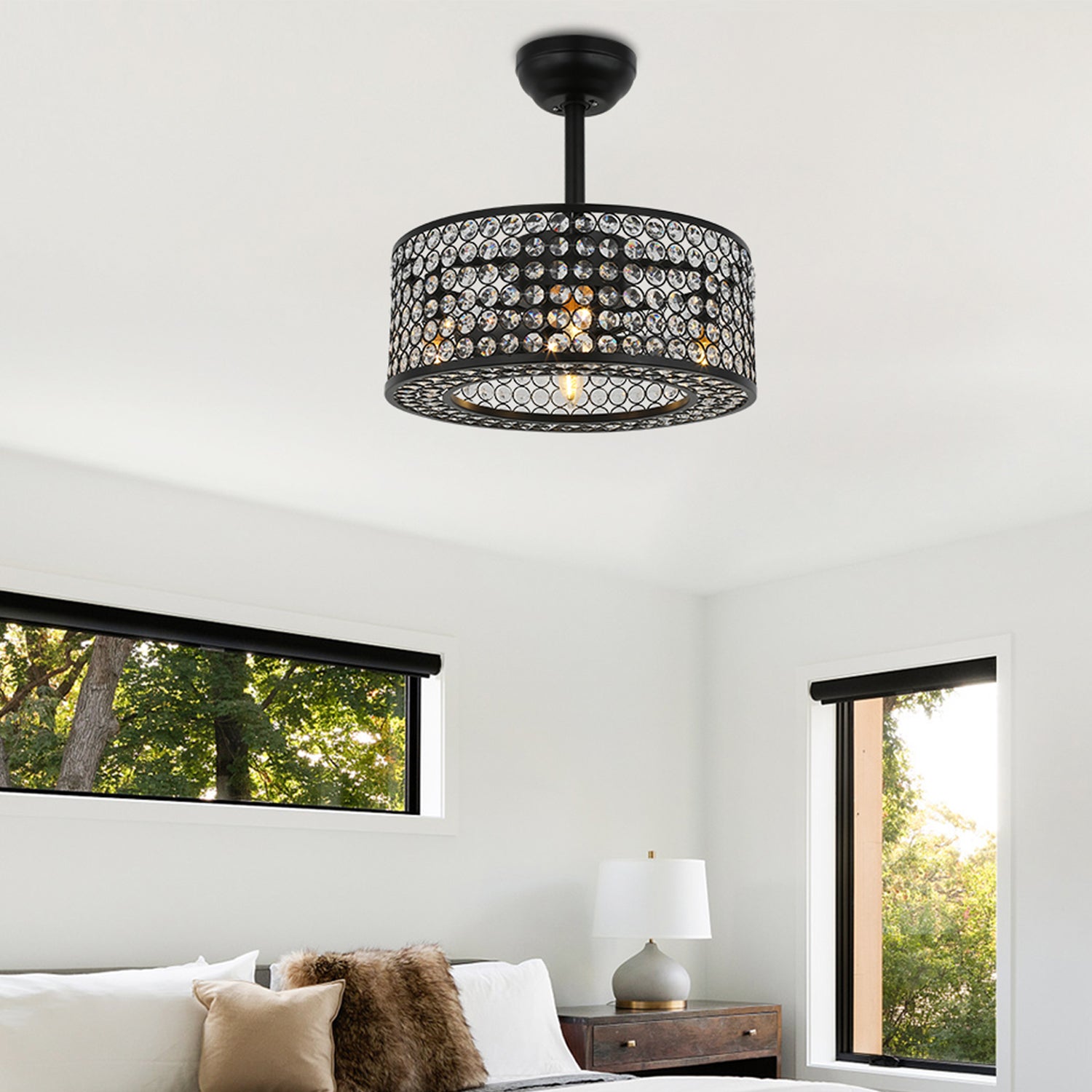 8 - Blade Drum Ceiling Fan with Remote Control - Fandelier - Bedroom | Sofary