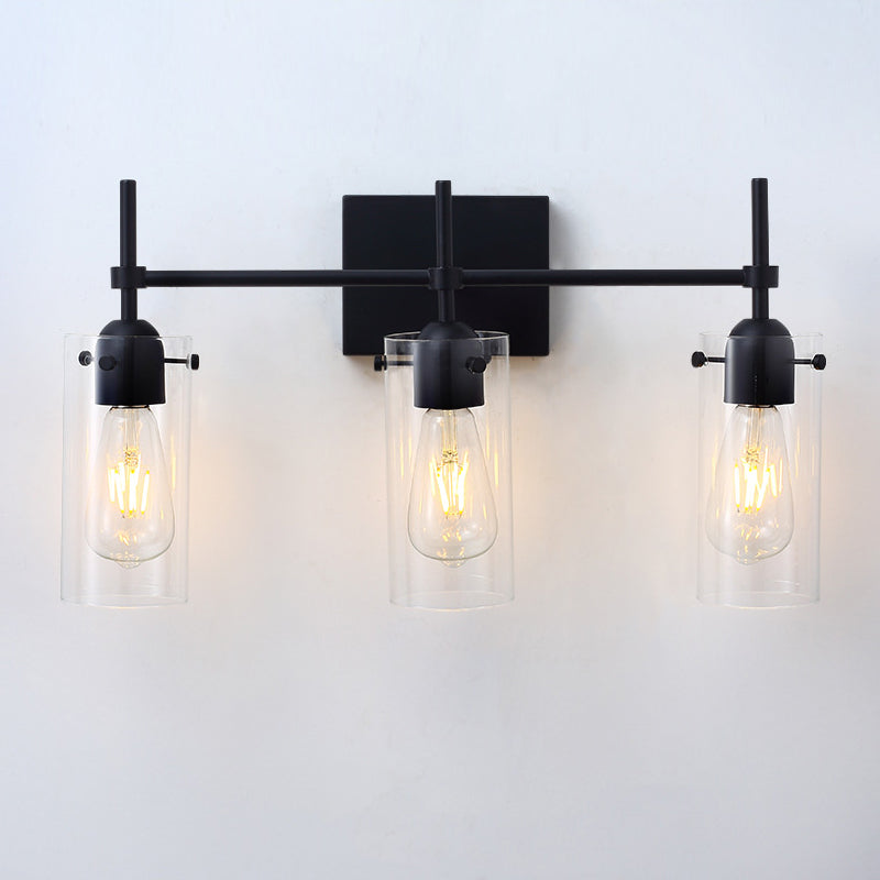 Black Clear Glass Modern Vanity Light - Three Lights - Turn On | Sofary