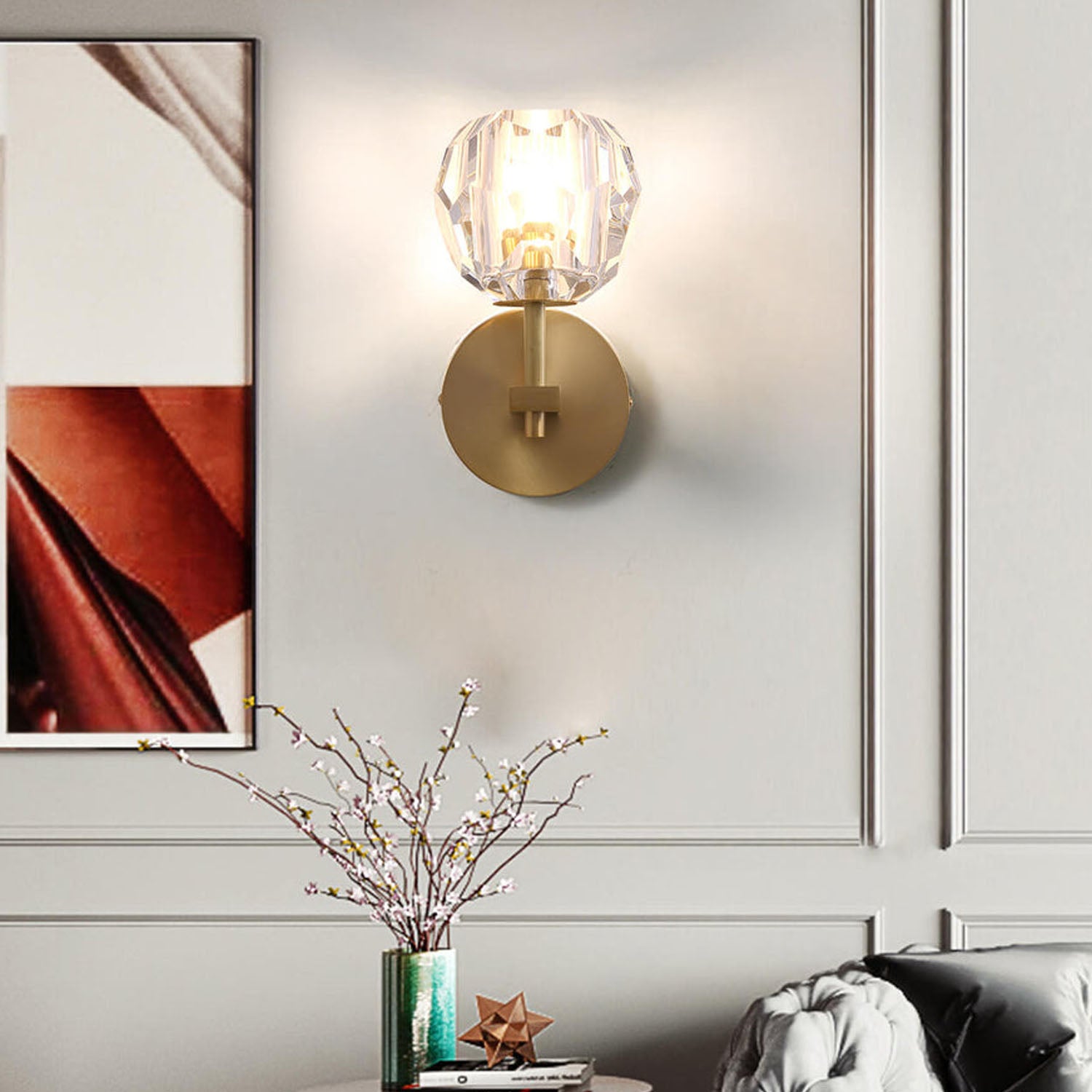 Brass Wall Sconce With Crystal Globe