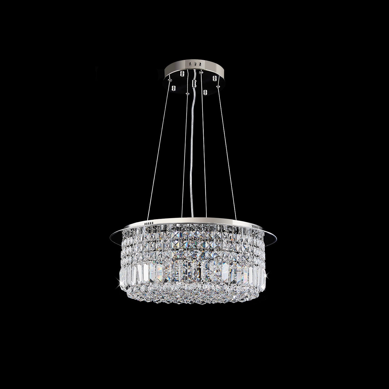 Modern Round Drum Crystal Chandelier - Black Background | Sofary