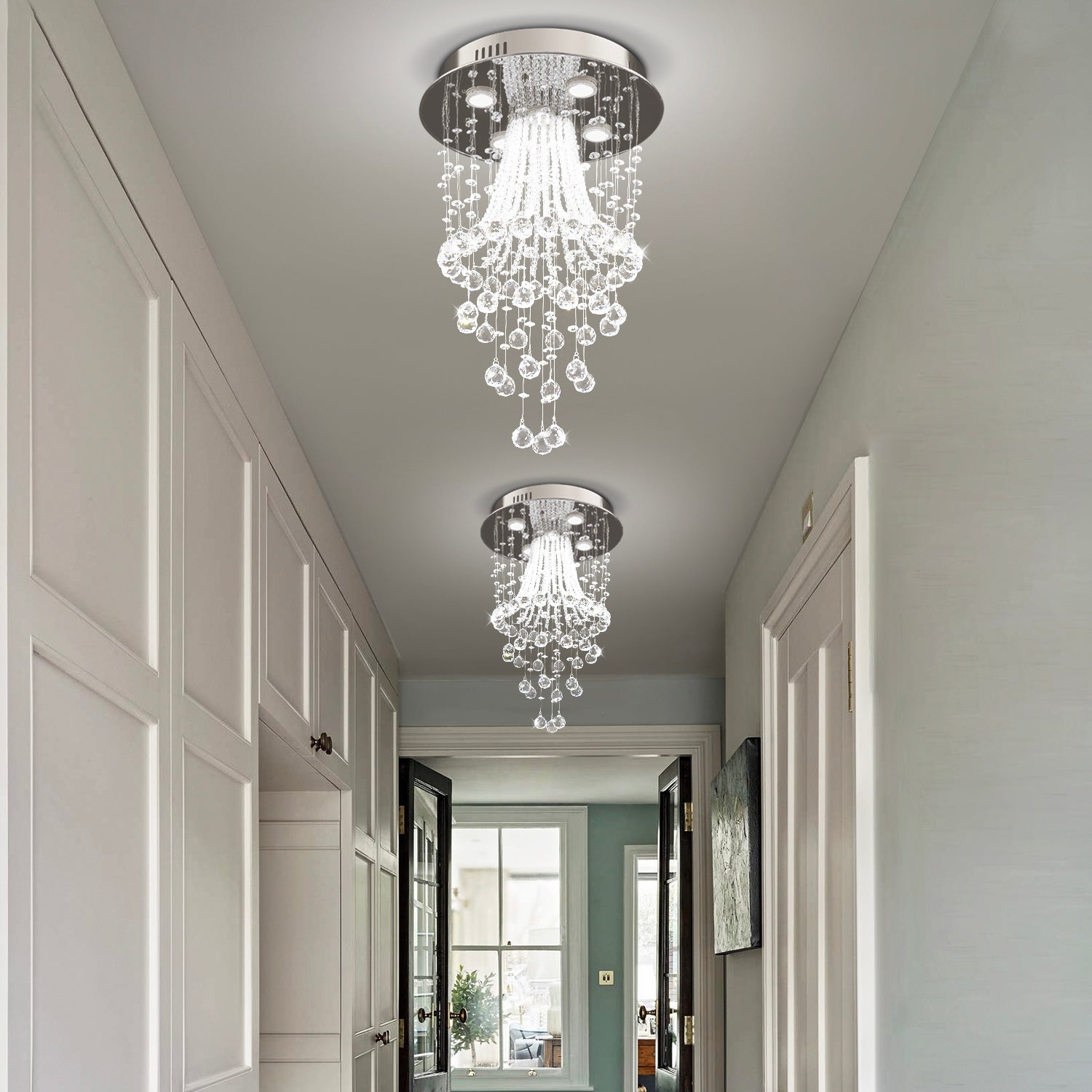 Modern Round Flush Mount Crystal Chandelier  - Hallway | Sofary