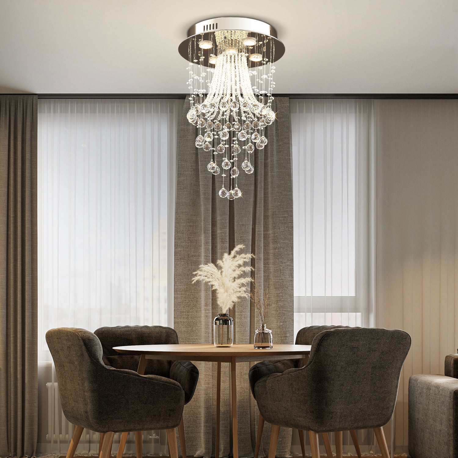 Modern Round Flush Mount Crystal Chandelier  - dining room | Sofary