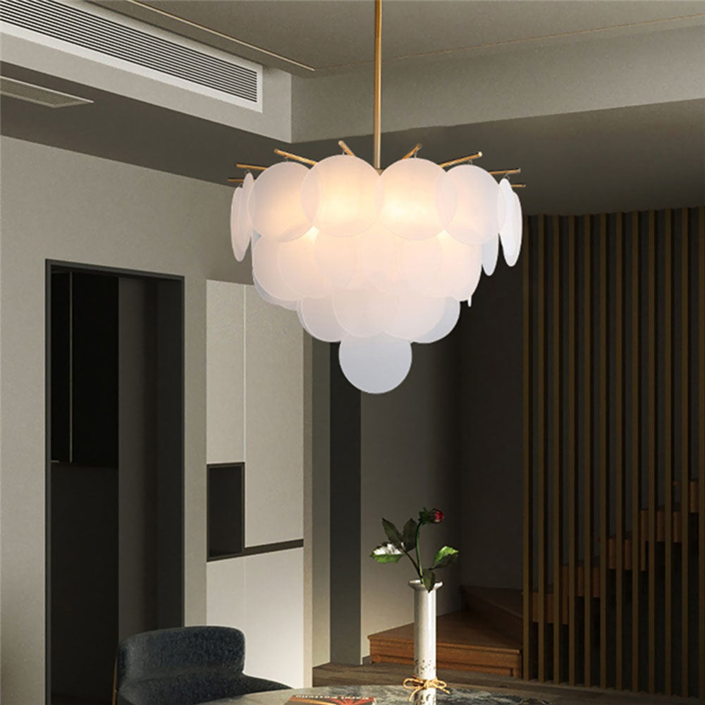 Modern White Glass Chandelier - Living Room