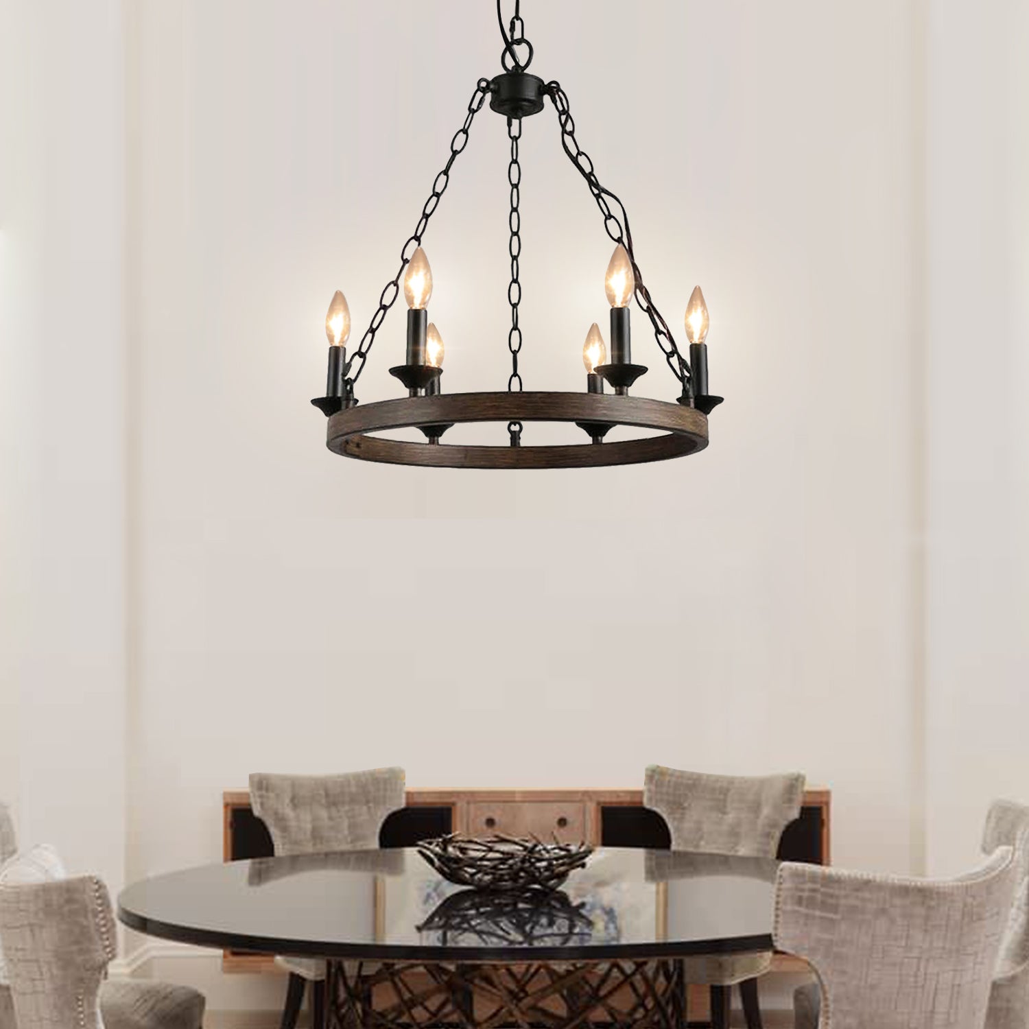 Candle Style Wagon Wheel Chandelier - Dining Room - Rustic Design | Sofary