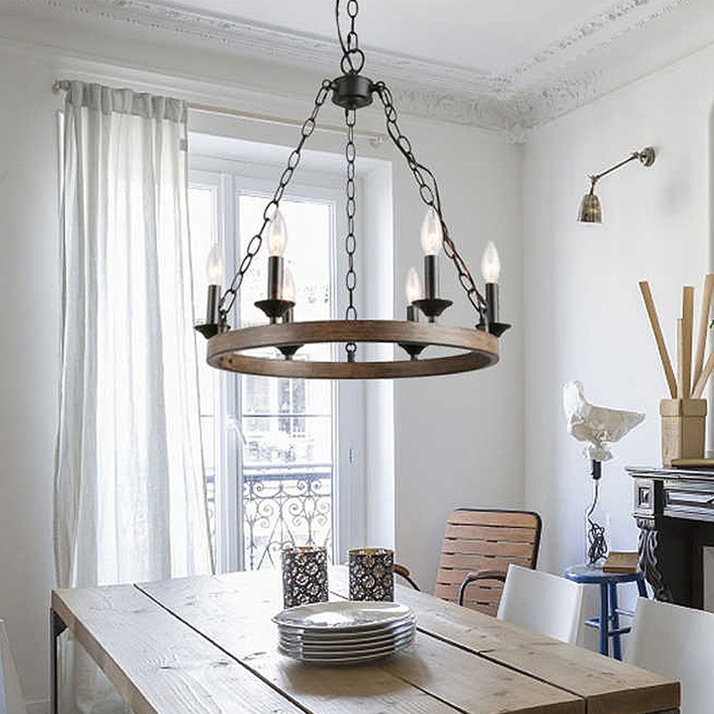 Candle Style Wagon Wheel Chandelier - Dining Room - Rustic Design | Sofary