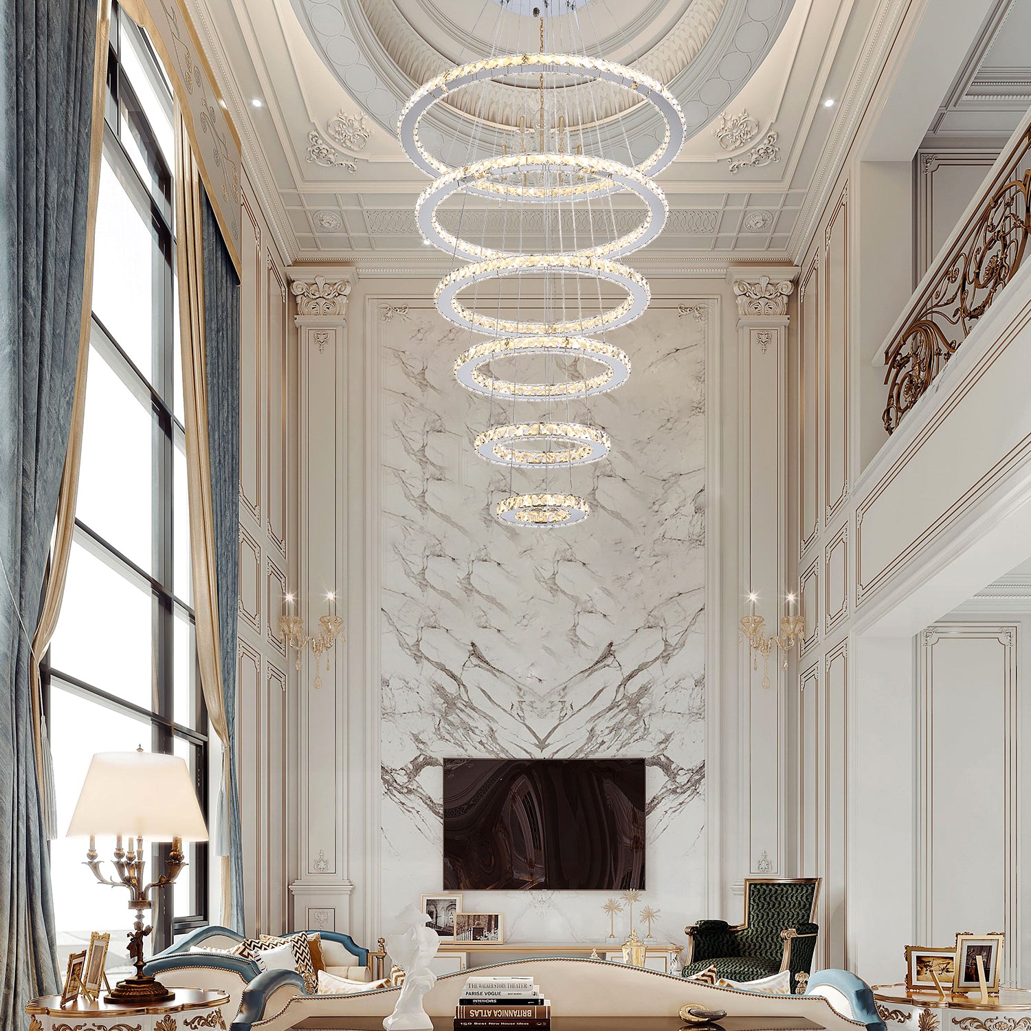 Nebula Design Three Ring Crystal Pendant Light - Living Room