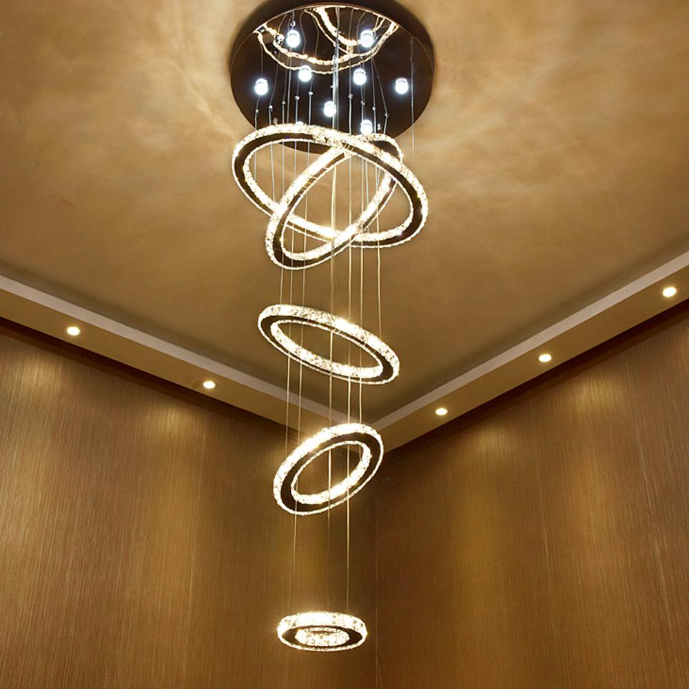 Five Ring Crystal Chandelier at Entry