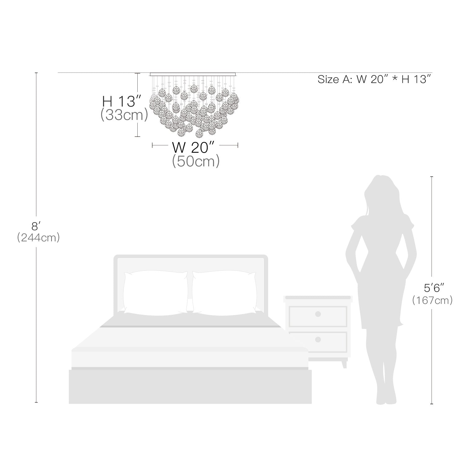 Modern Flush Mount Crystal Chandelier - Fruit Shaped Ceiling Light - Size Dimension