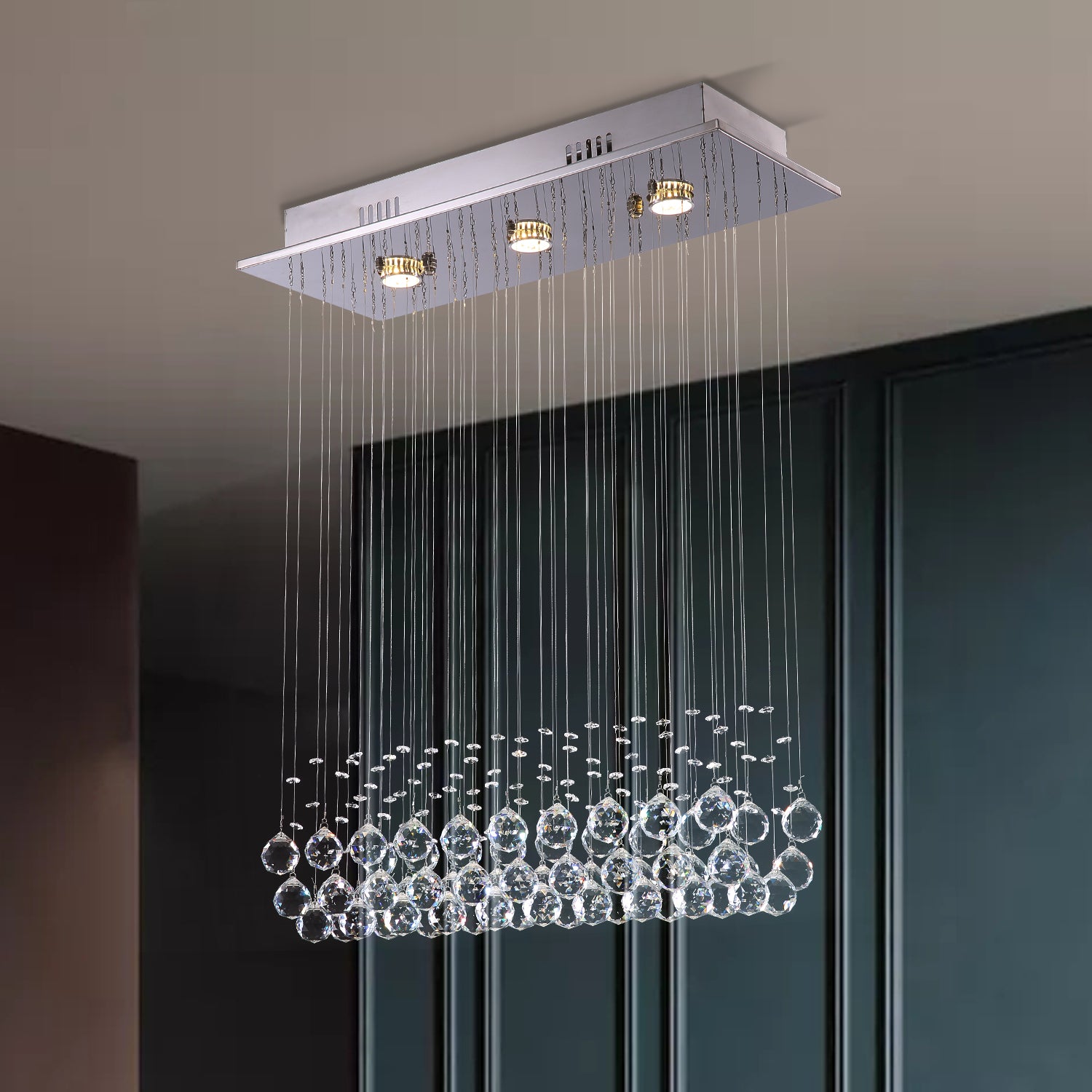 Modern Rectangular Crystal Ball Chandelier - Dining Table Ceiling Lamp