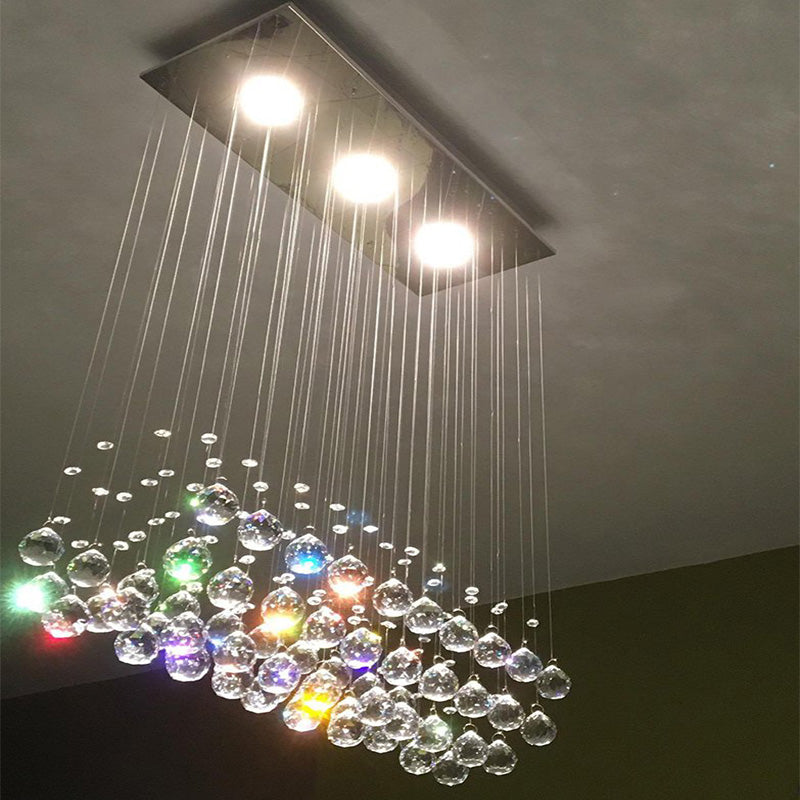 Modern Rectangular Crystal Ball Chandelier - Dining Table Ceiling Lamp