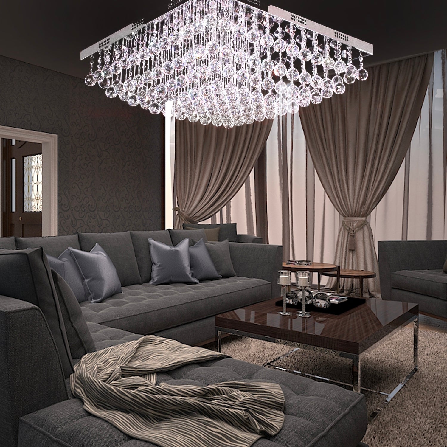 Modern Square Raindrop K9 Crystal Chandelier - Living Room Ceiling Light