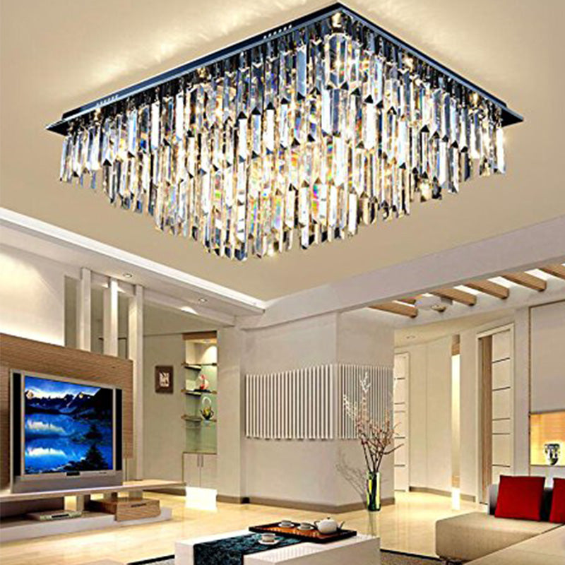 Modern Vertical Bar Rectangular Crystal Chandelier - Four Layers Ceiling Light - Living Room