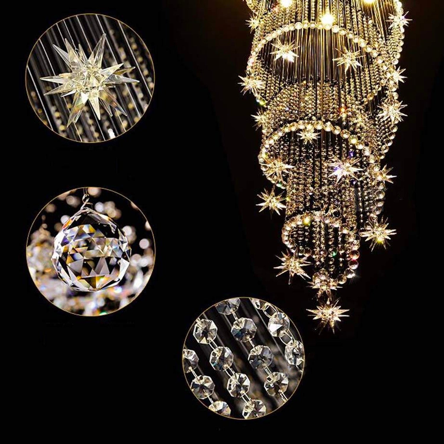 Spiral Meteor Shower Crystal Raindrop Chandelier - Details