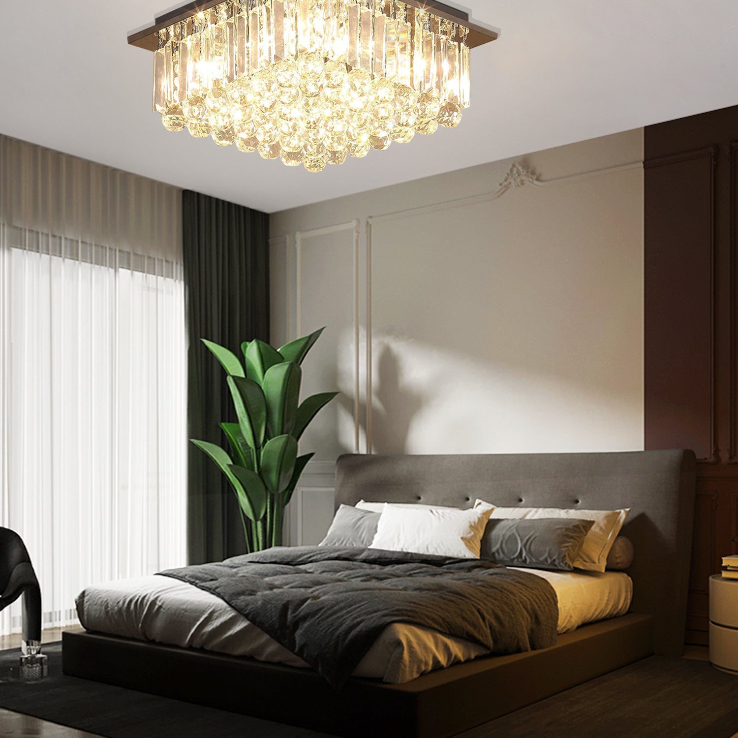 Square Rain Drop Crystal Ceiling Light - Contemporary Lighting Fixture