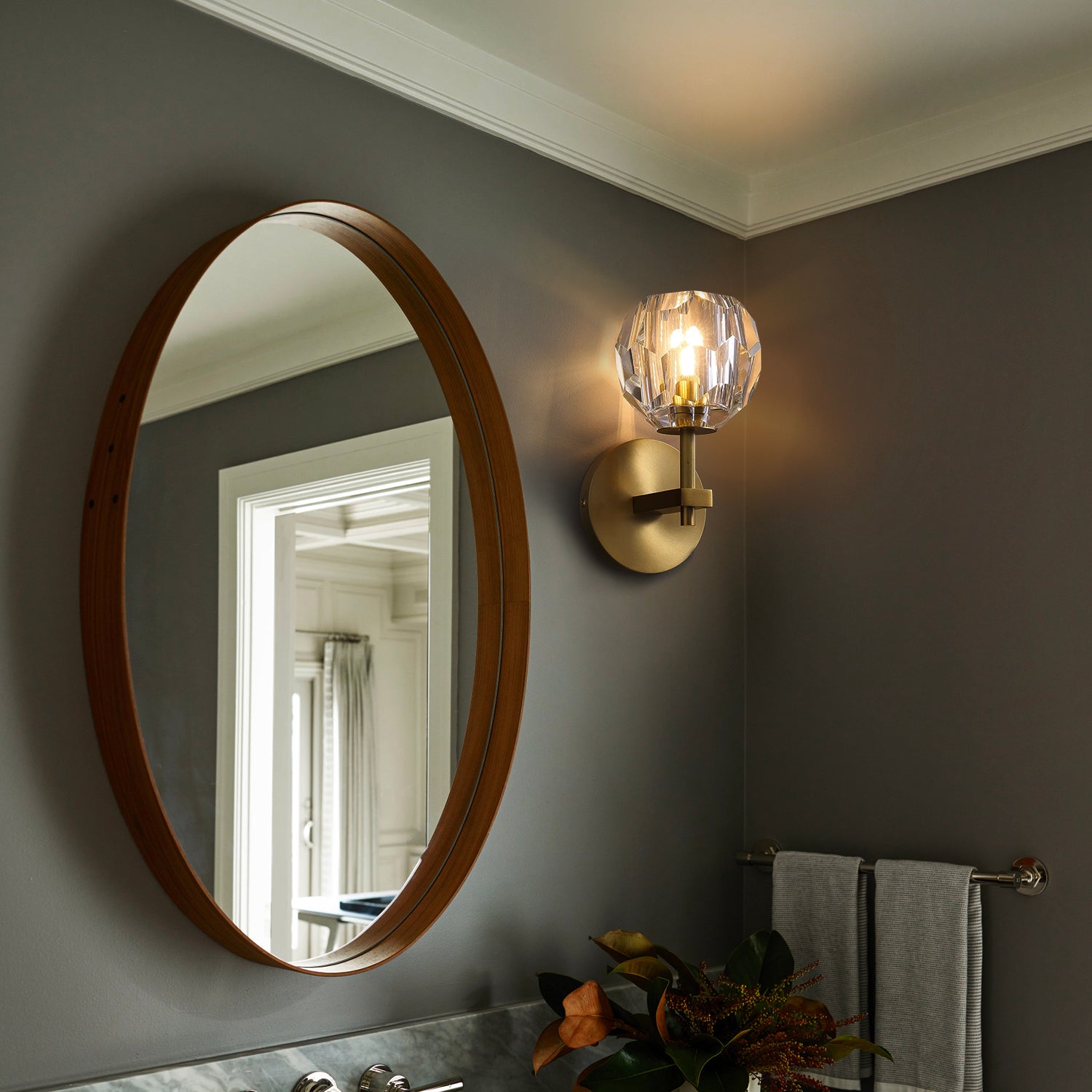 Brass Wall Sconce With Crystal Globe - Bathroom | Sofary