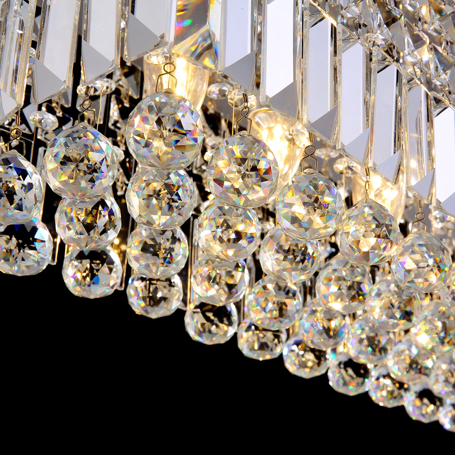 astra modern luxury chrome k9 crystal rectangular crystal raindrop chandelier close up of k9 crystal raindrop strands