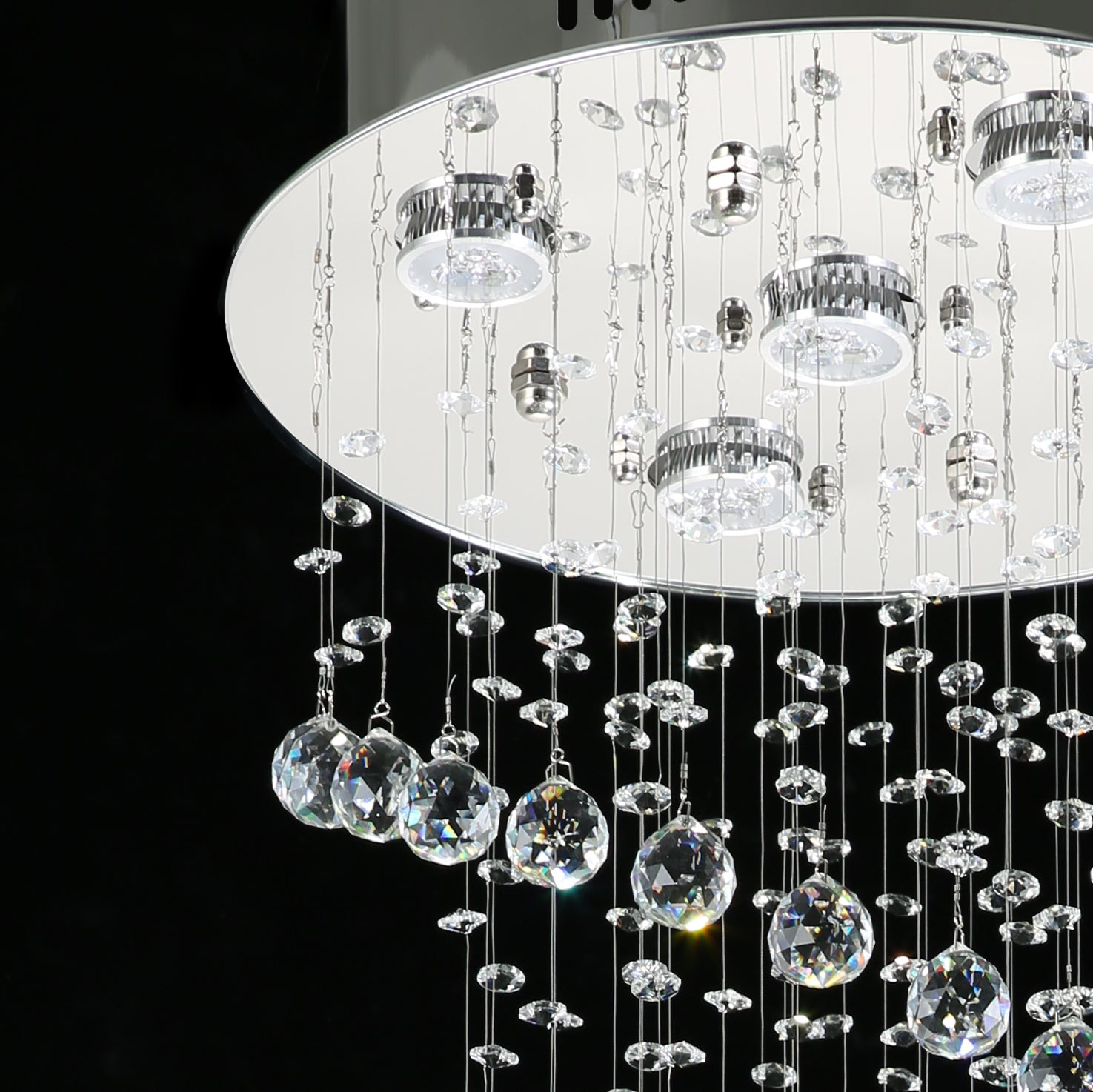 ceiling mount and crystal strands detail of modern k9 crystal spiral staircase chandelier | Sofary Lighting