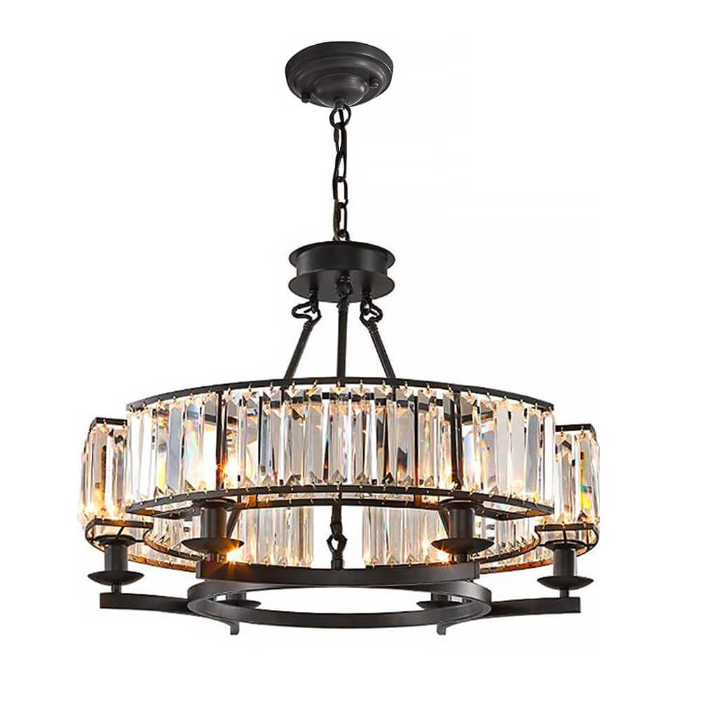 round modern rustic farmhouse crystal chandelier pendant light close up of precision cut k9 crystal prisms | Sofary Lighting