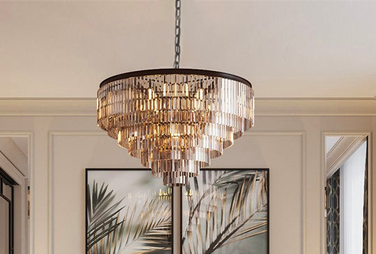 Modern Chandelier Black Metal Paint Crystal Pendants