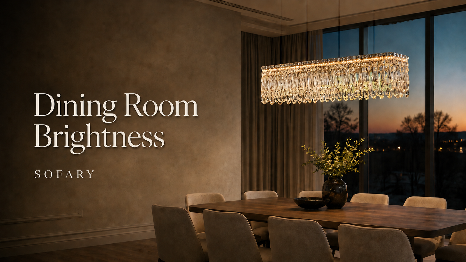 Dining room brightness guide featuring a Sofary crystal chandelier over a dining table
