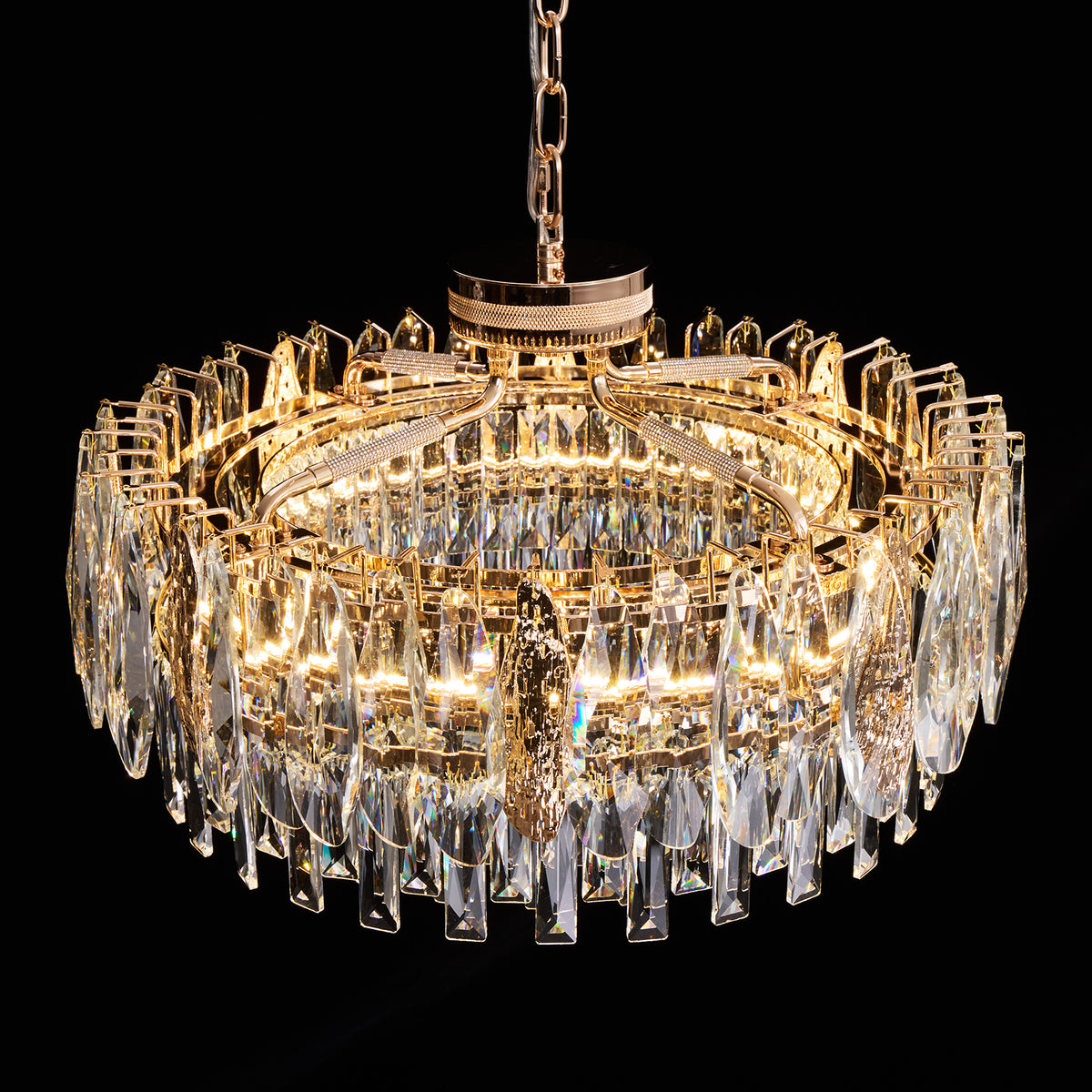 Delvienne Modern Luxury Gold Crystal Double-Tier Round Chandelier
