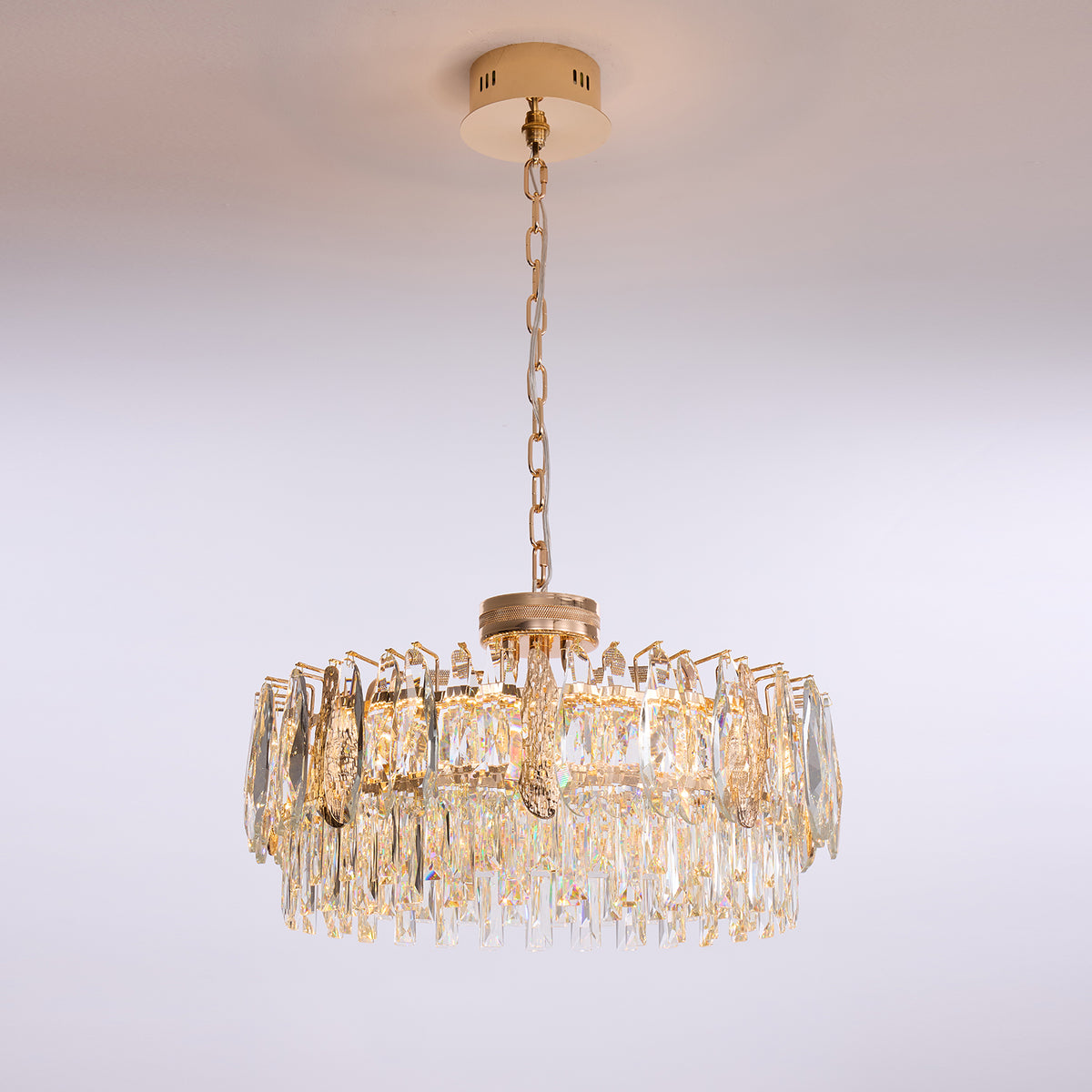 Delvienne Modern Luxury Gold Crystal Double-Tier Round Chandelier