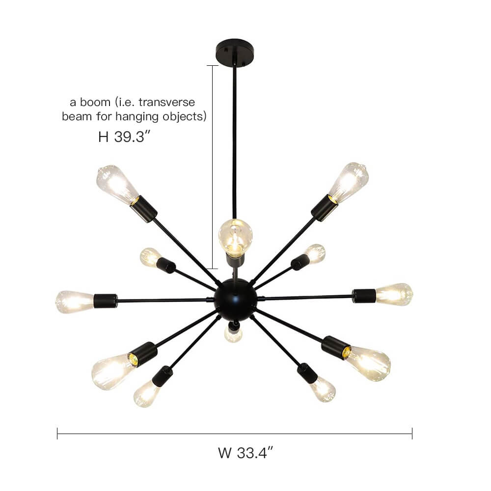 12-Bulbs Iron Satellite Chandelier size | Sofary Lighting