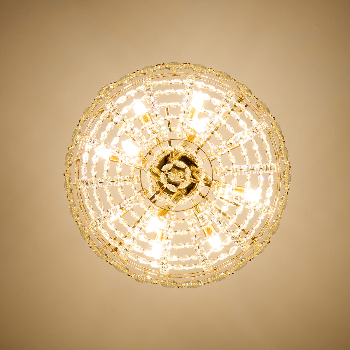 Auremont Classic Luxury Gold Crystal Cascading Round Chandelier