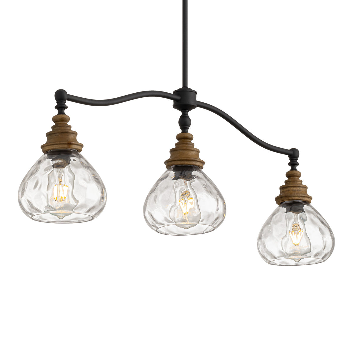 Brinley Vintage Farmhouse Bronze Clear Ripple Glass 3-Light Linear Chandelier