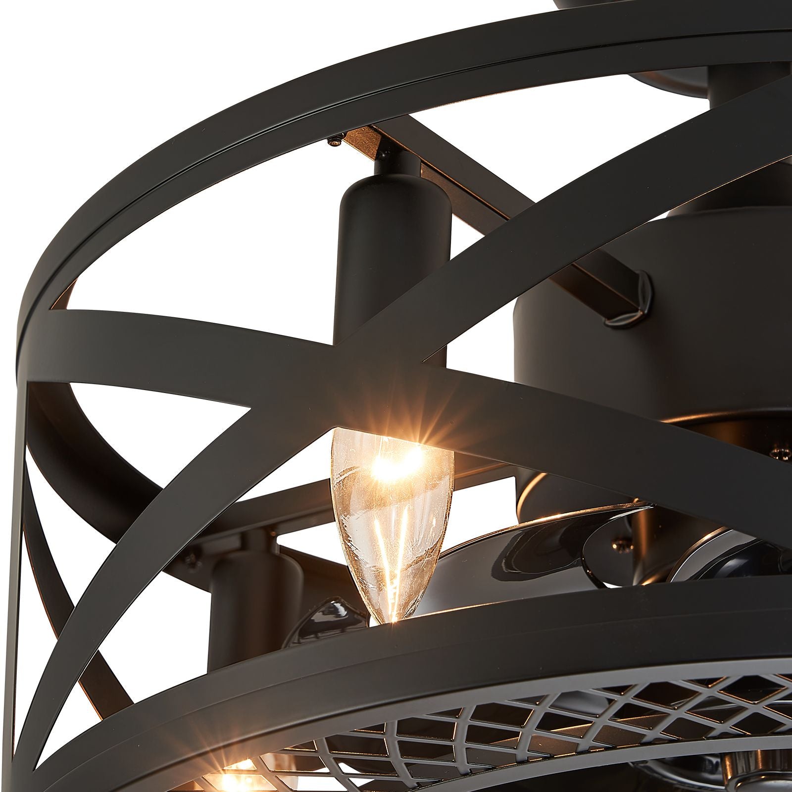 Modern Industrial Caged Ceiling Fan with Light