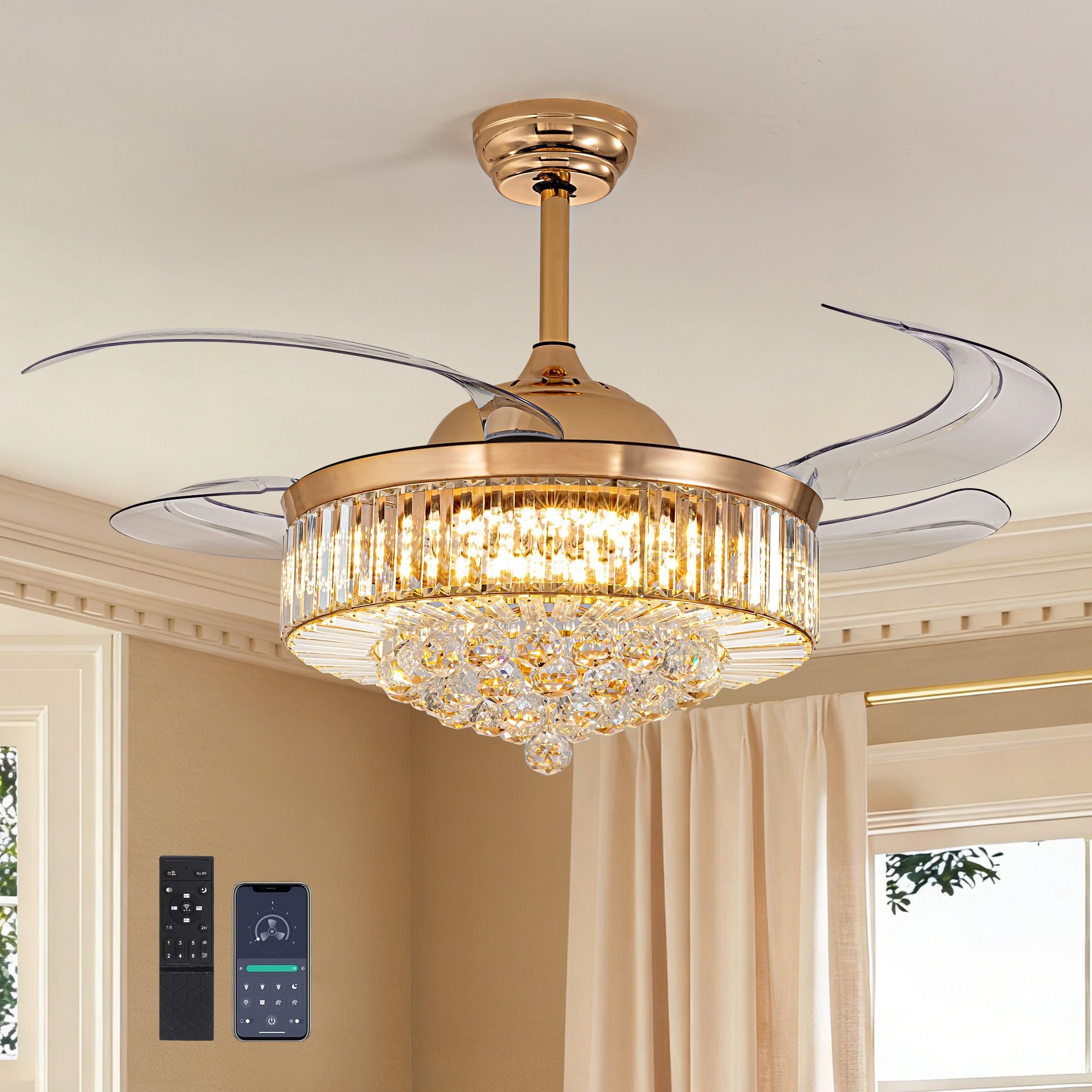 Aura Luxury Crystal Ceiling Fan with Lights DC Motor & Dimmable LED Fandelier